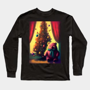 Christmas teddy bear under the tree Long Sleeve T-Shirt